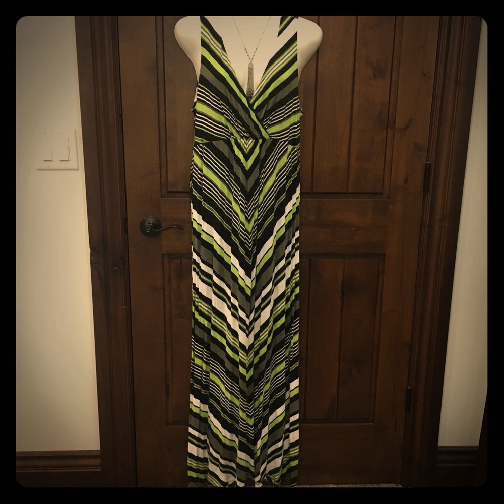 Green Black Stripe sleeveless dress Large